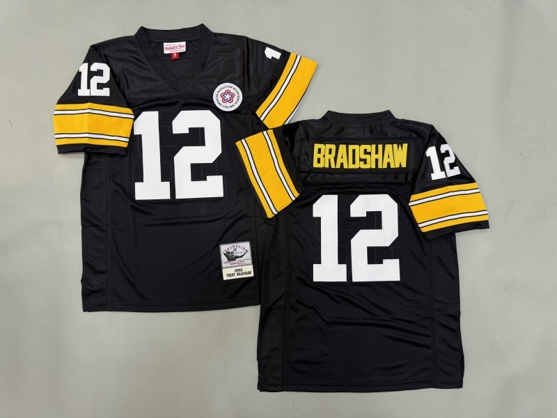 Men 2025 Pittsburgh Steelers 12 Bradshaw black Throwback Limited NFL Jersey style 002